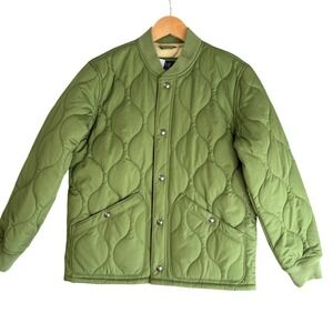 Gap Kids Quilted Bomber Jacket Girls Boys L Green Snap Front Pockets Travel NWT